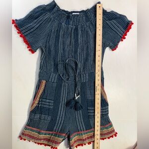 Anthropologie THML Navy Embroidered Pom‎ Pom Romper – Size XS